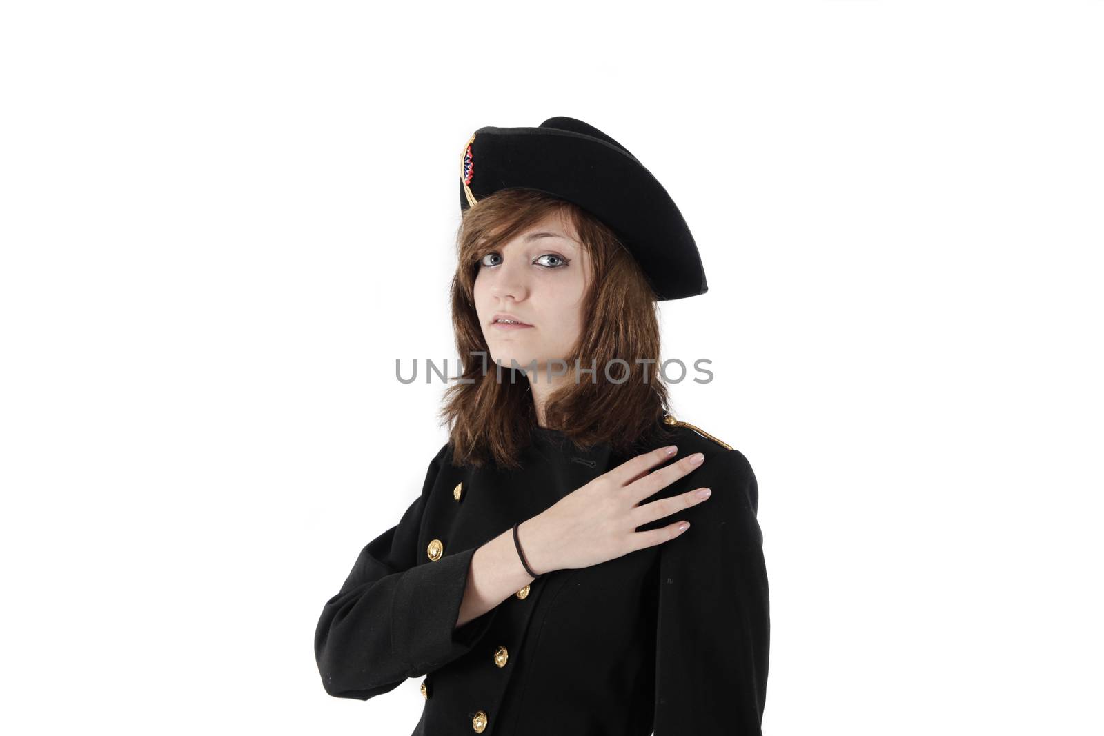 Young girl in french black hight school uniform