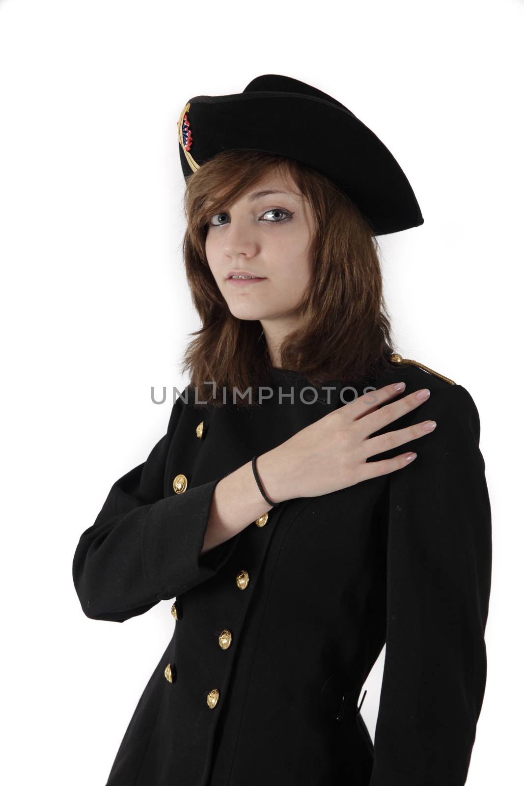 Young girl in french black hight school uniform