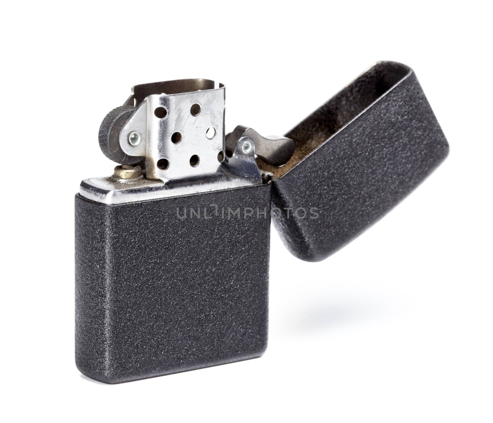 black metal gasoline lighter, isolated on white