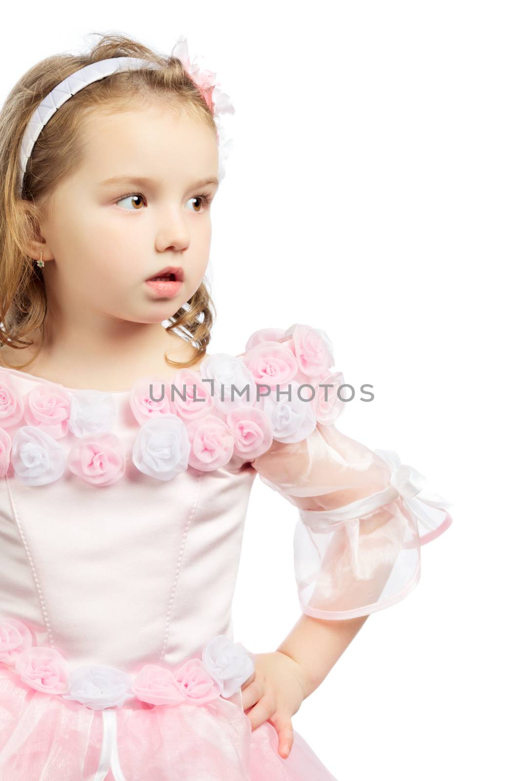 beautiful little girl portrait, isolated on white