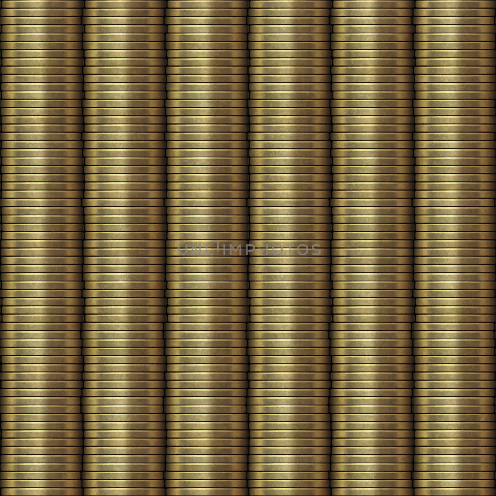 Seamless computer generated gold coins arranged in stack