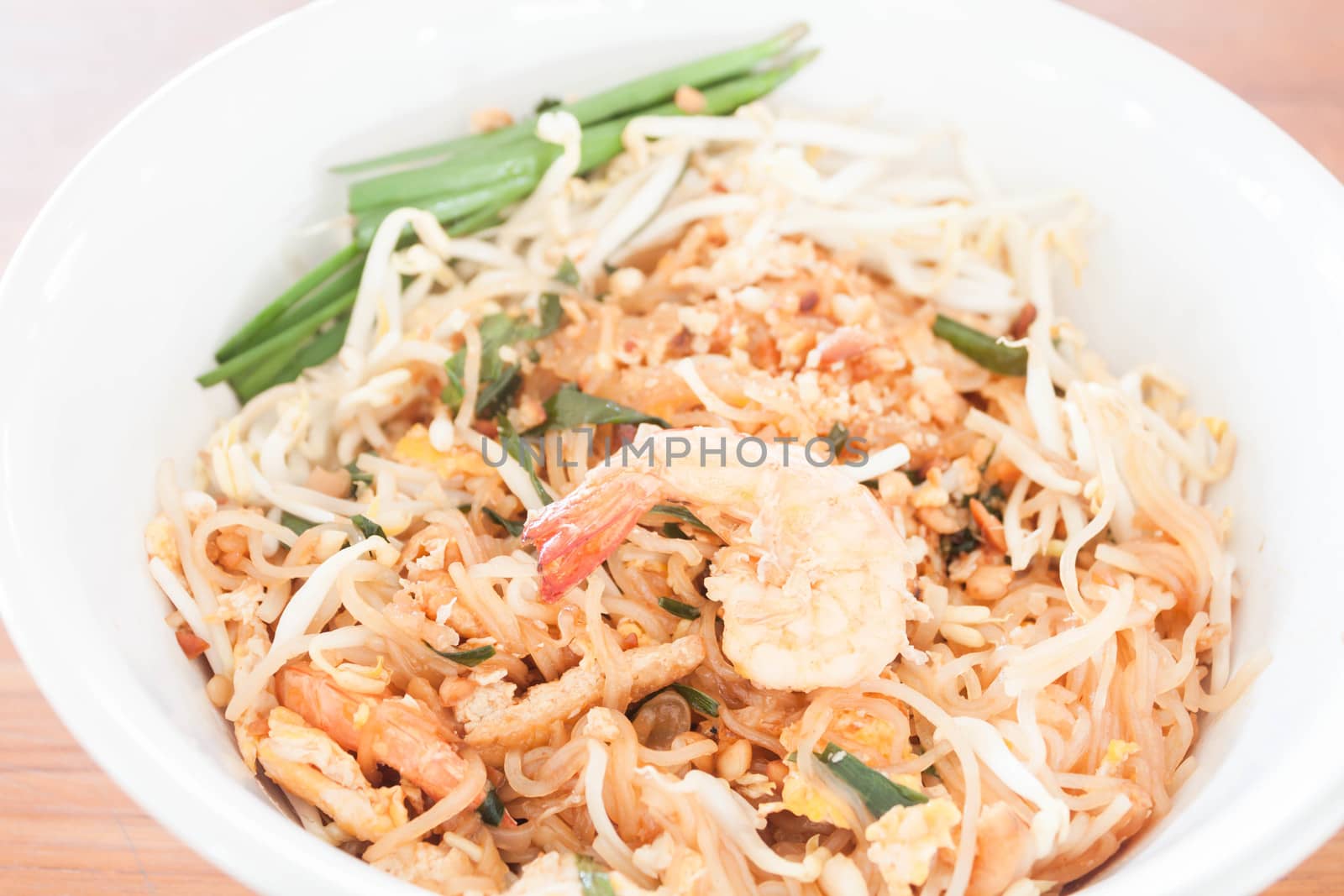 Stir fried noodle with shrimp, thai cuisine