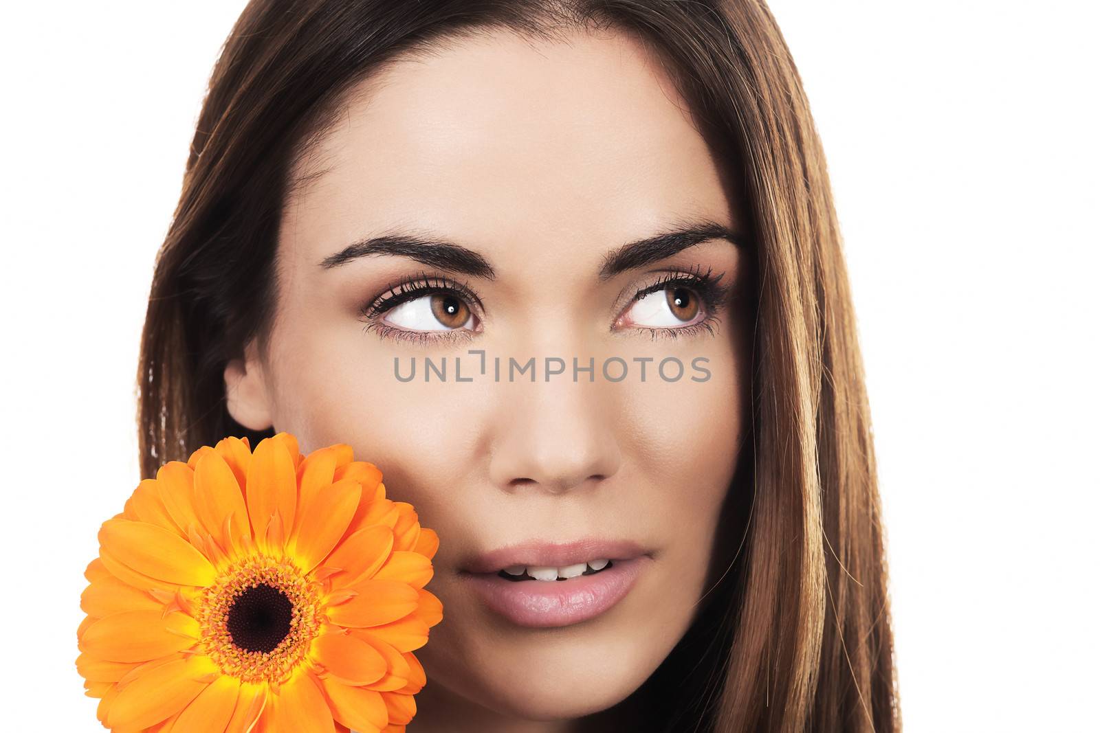woman portrait with orange flower by vwalakte