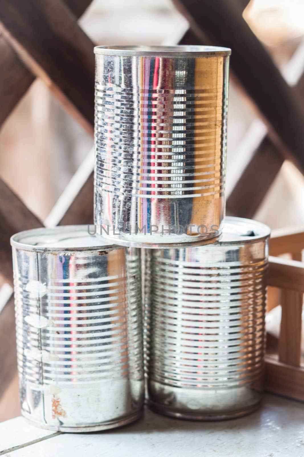 Group of empty metal recycling cans