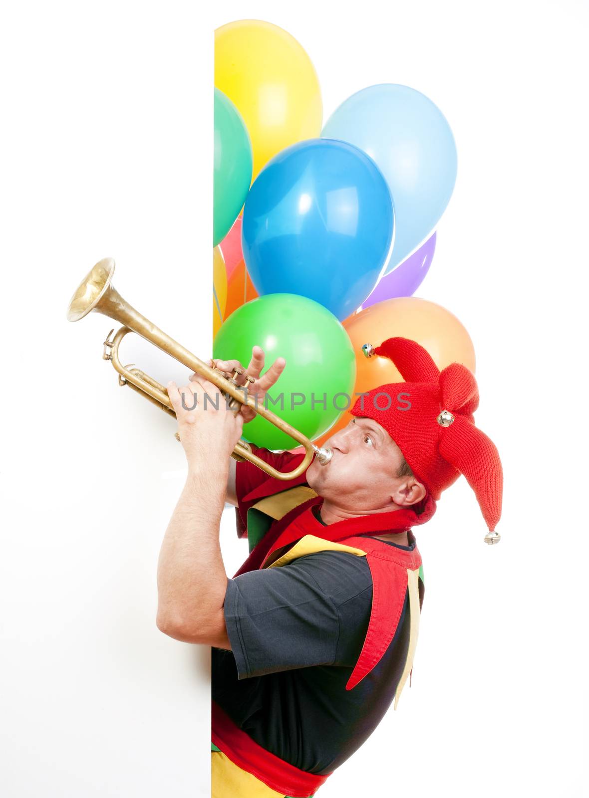 jester blowing trumpet by courtyardpix