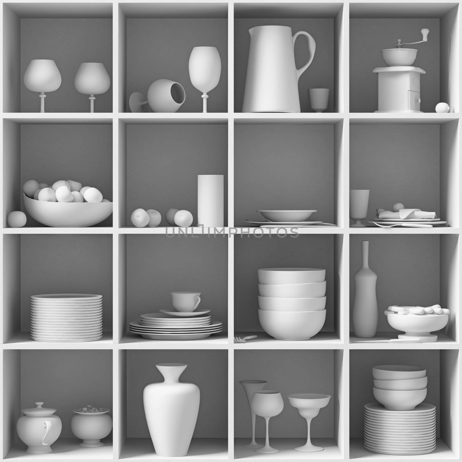 white Dishes & Other Tableware placed on a white shelf