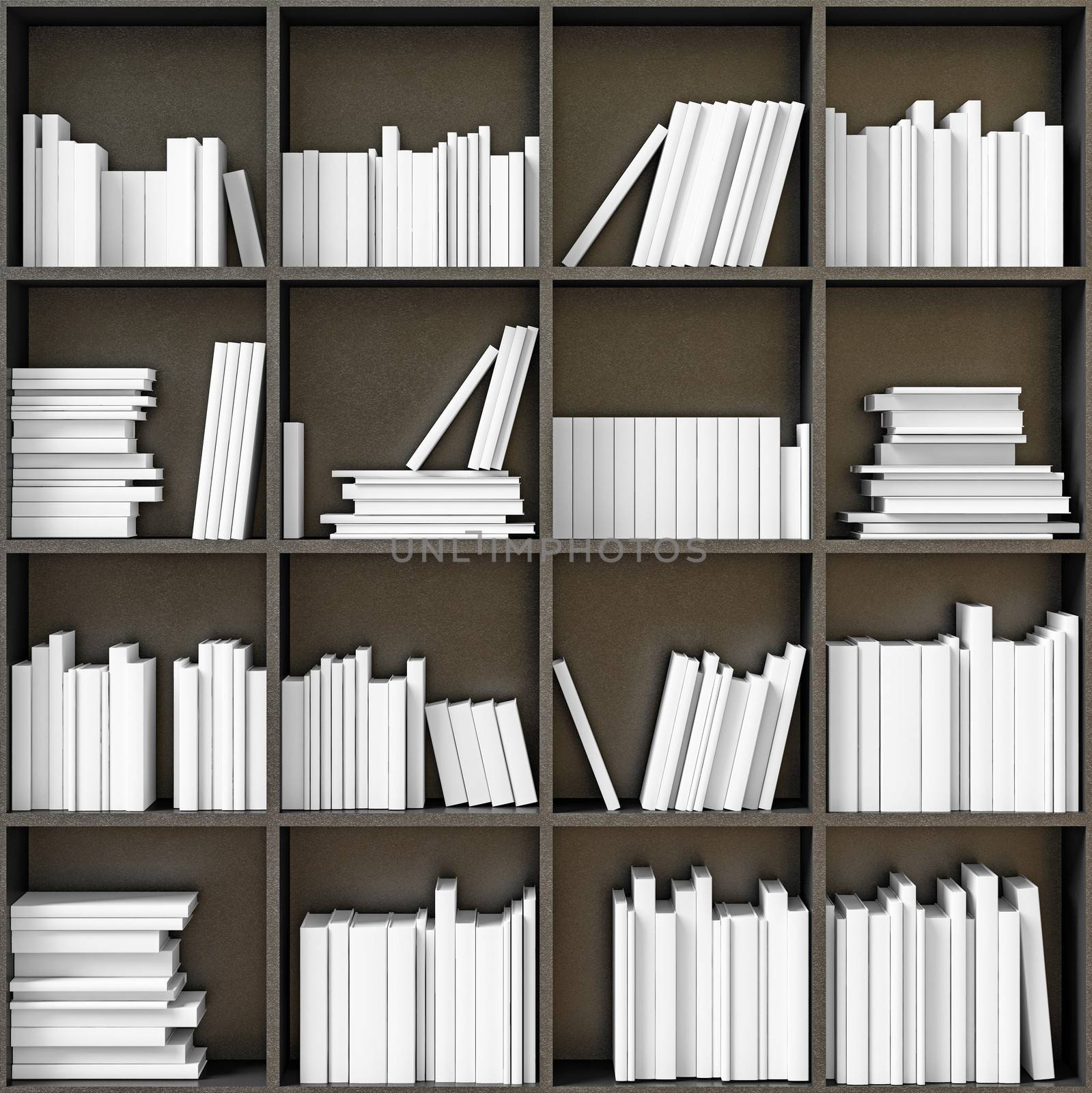 black bookshelves with white books (illustrated concept) 