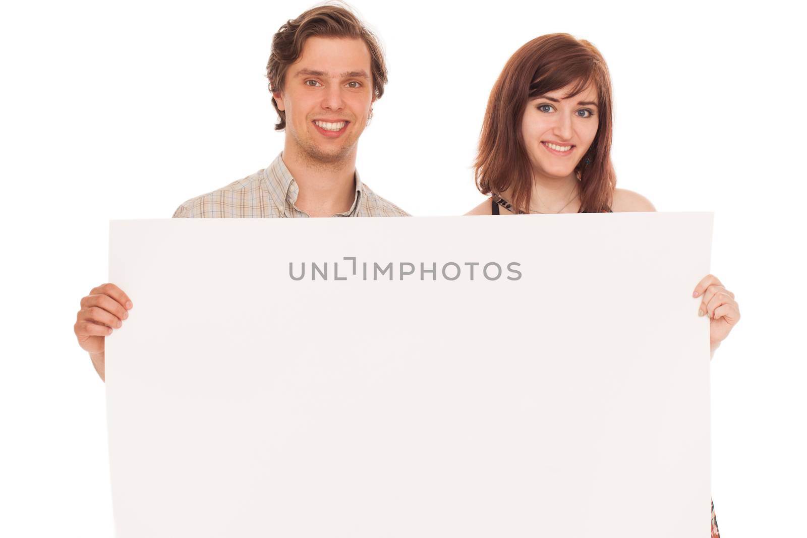 Caucasian couple with blank papers by rufatjumali