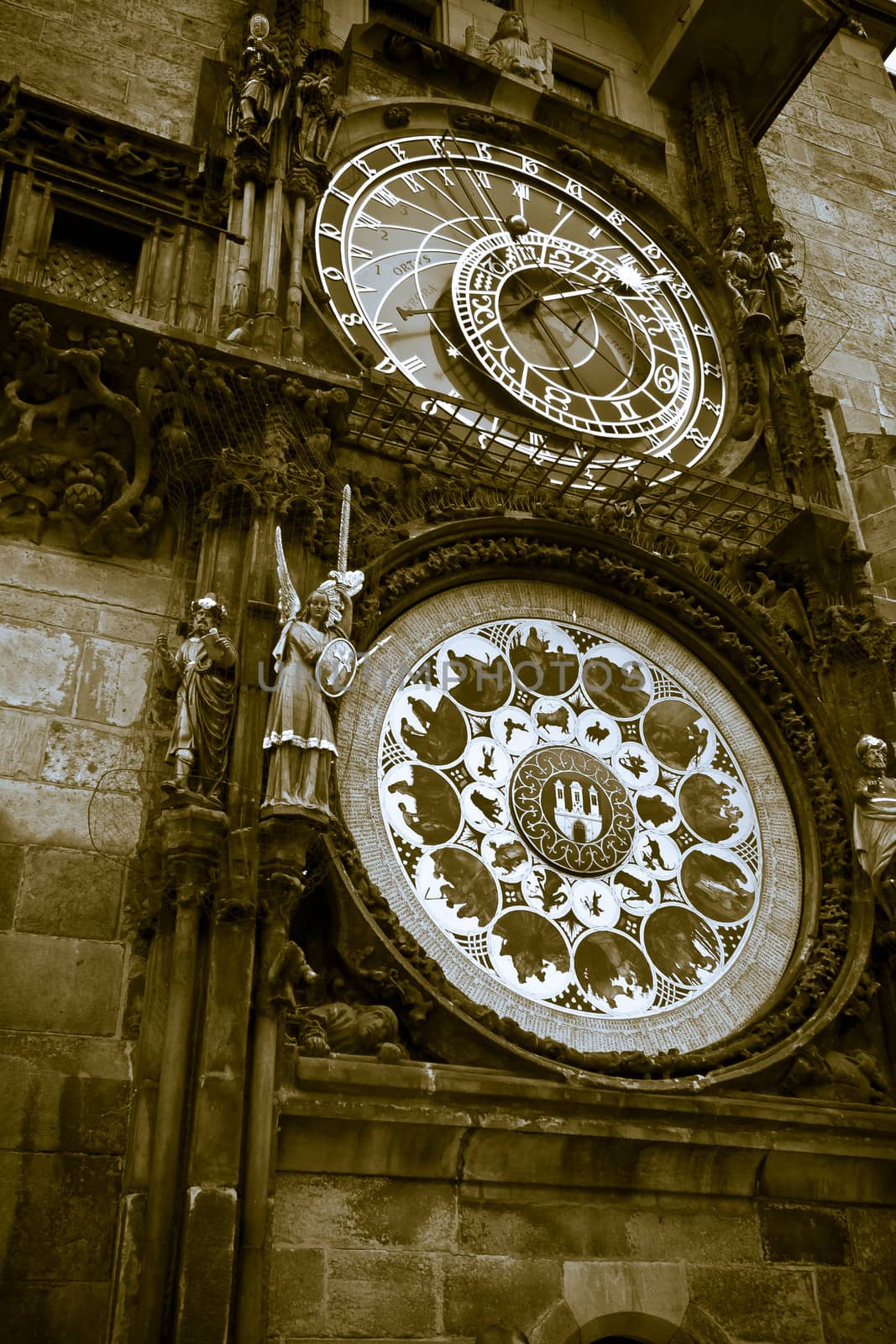 Two old big wall clock hanging on the wall