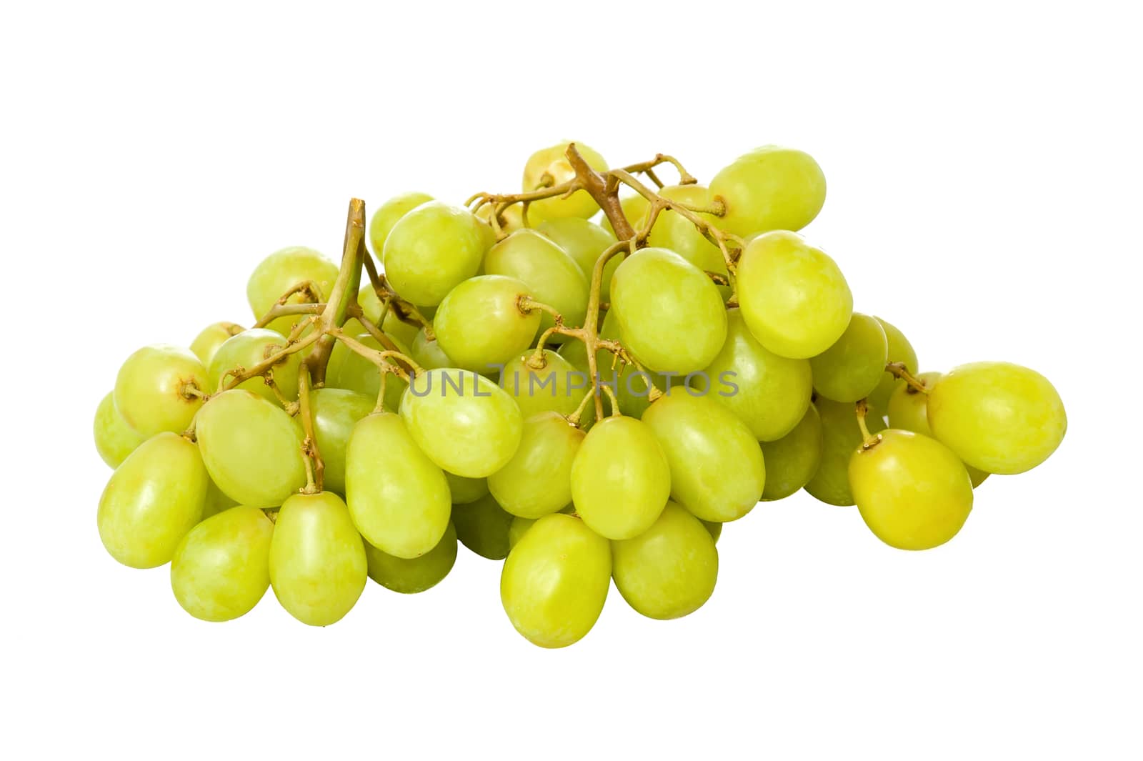 Bunch of fresh green grapes isolated against white