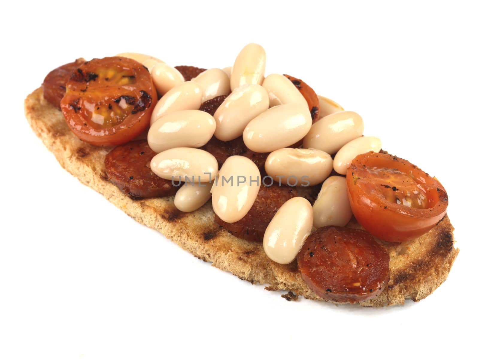 Chirozo and Cannellini Beans on Toast by Whiteboxmedia