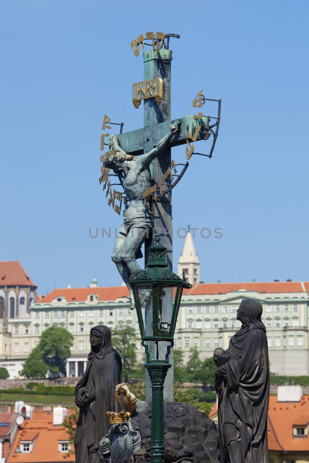 prague - religious art on charles bridge and hradcany castle