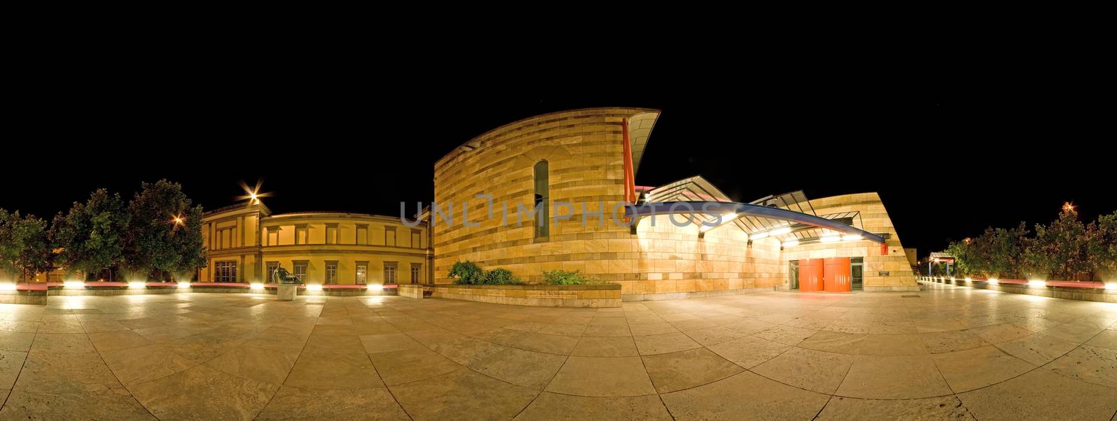 STUTTGART, GERMANY - May 19: Night panorama (main entrance) of the "Staatsgalerie" on May 19, 2009 in Stuttgart, Germany. The museum hosts several exhibitions each year.