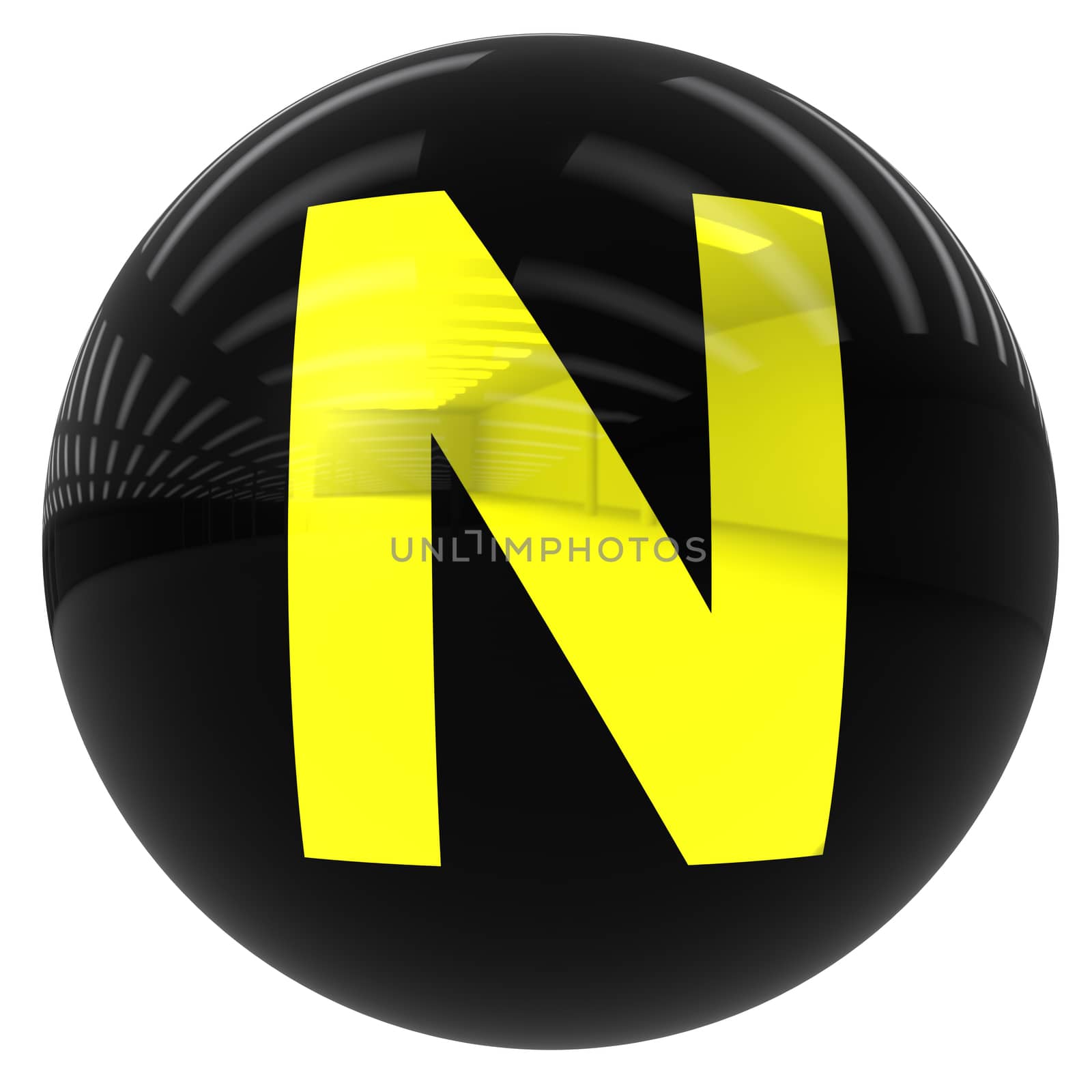 3d black ball with the letter N isolated on white with clipping path
