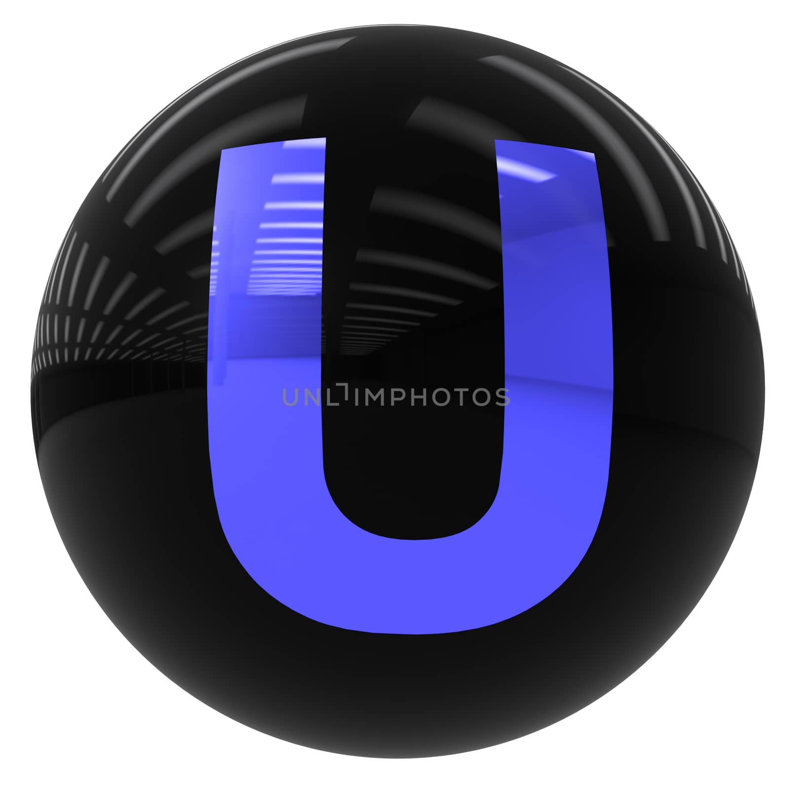 3d black ball with the letter U isolated on white with clipping path
