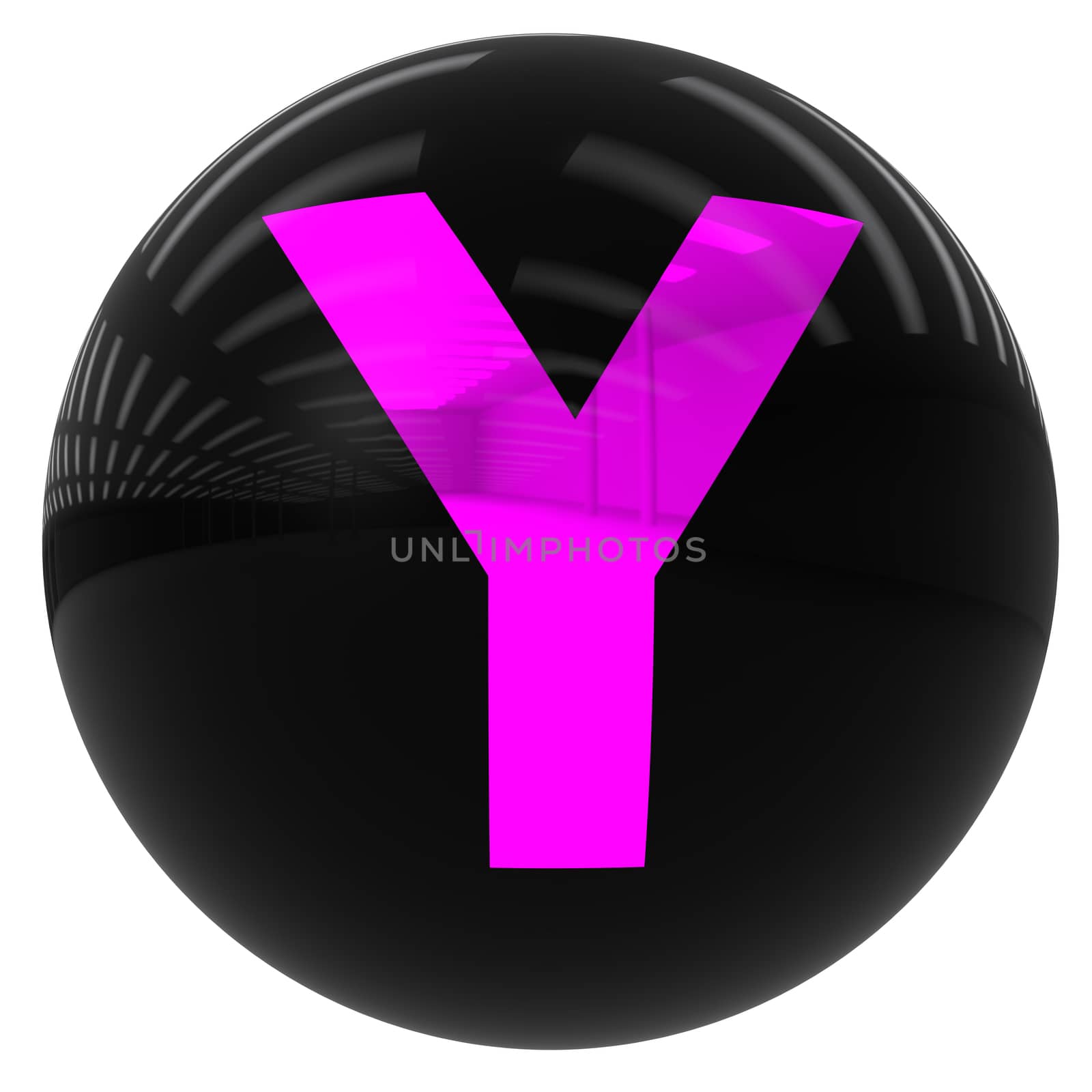 3d black ball with the letter Y isolated on white with clipping path
