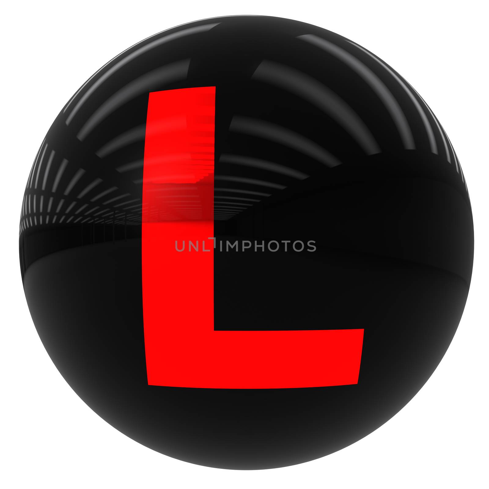 3d black ball with the letter L isolated on white with clipping path