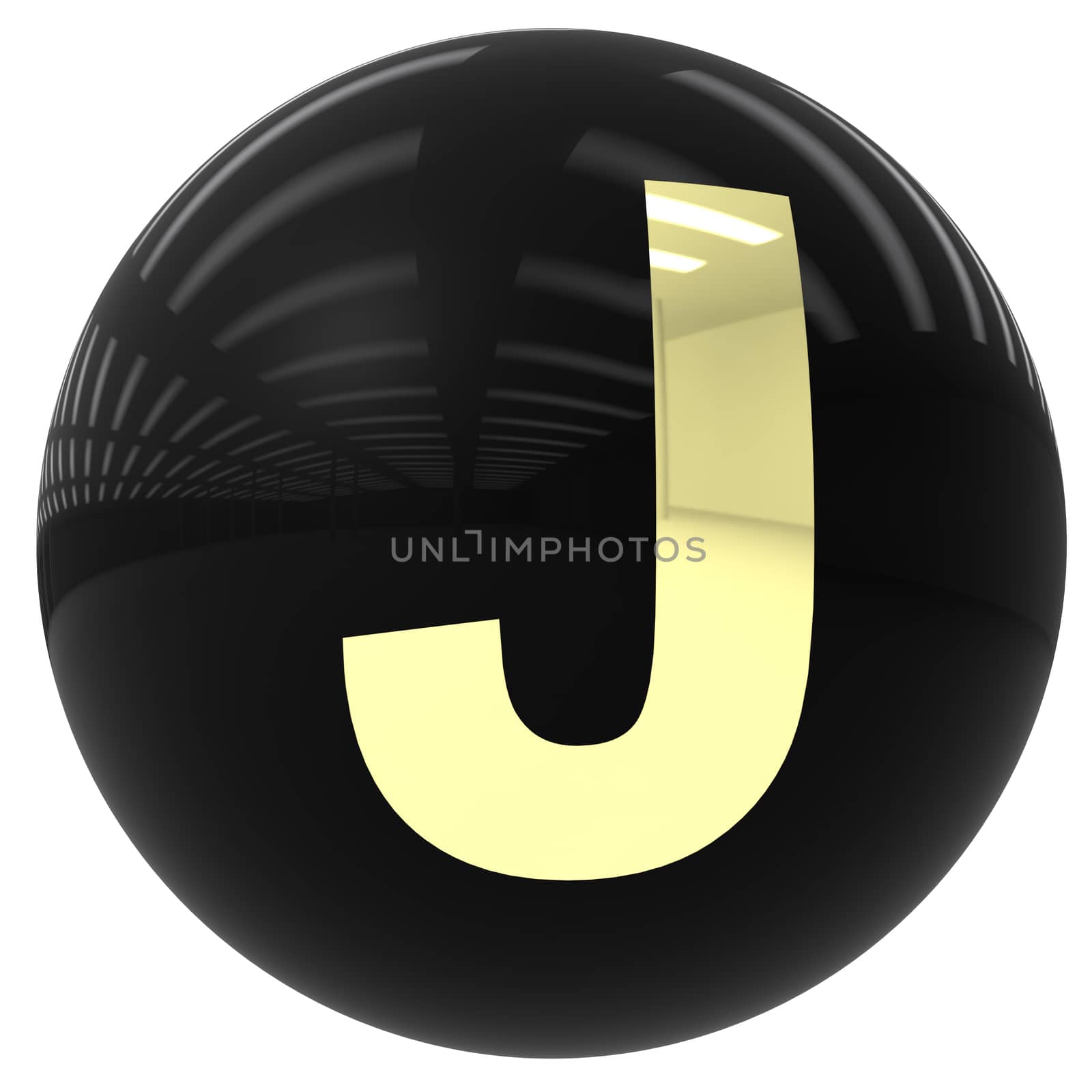 3d black ball with the letter J isolated on white with clipping path