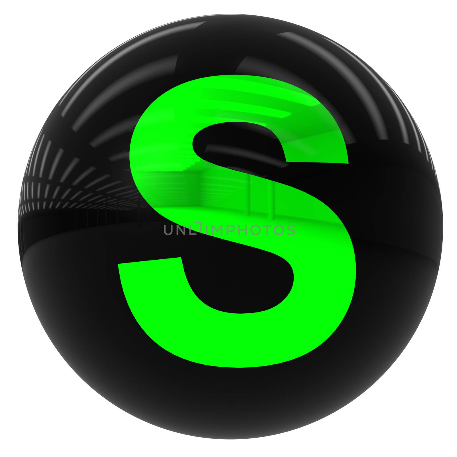 3d black ball with the letter S isolated on white with clipping path
