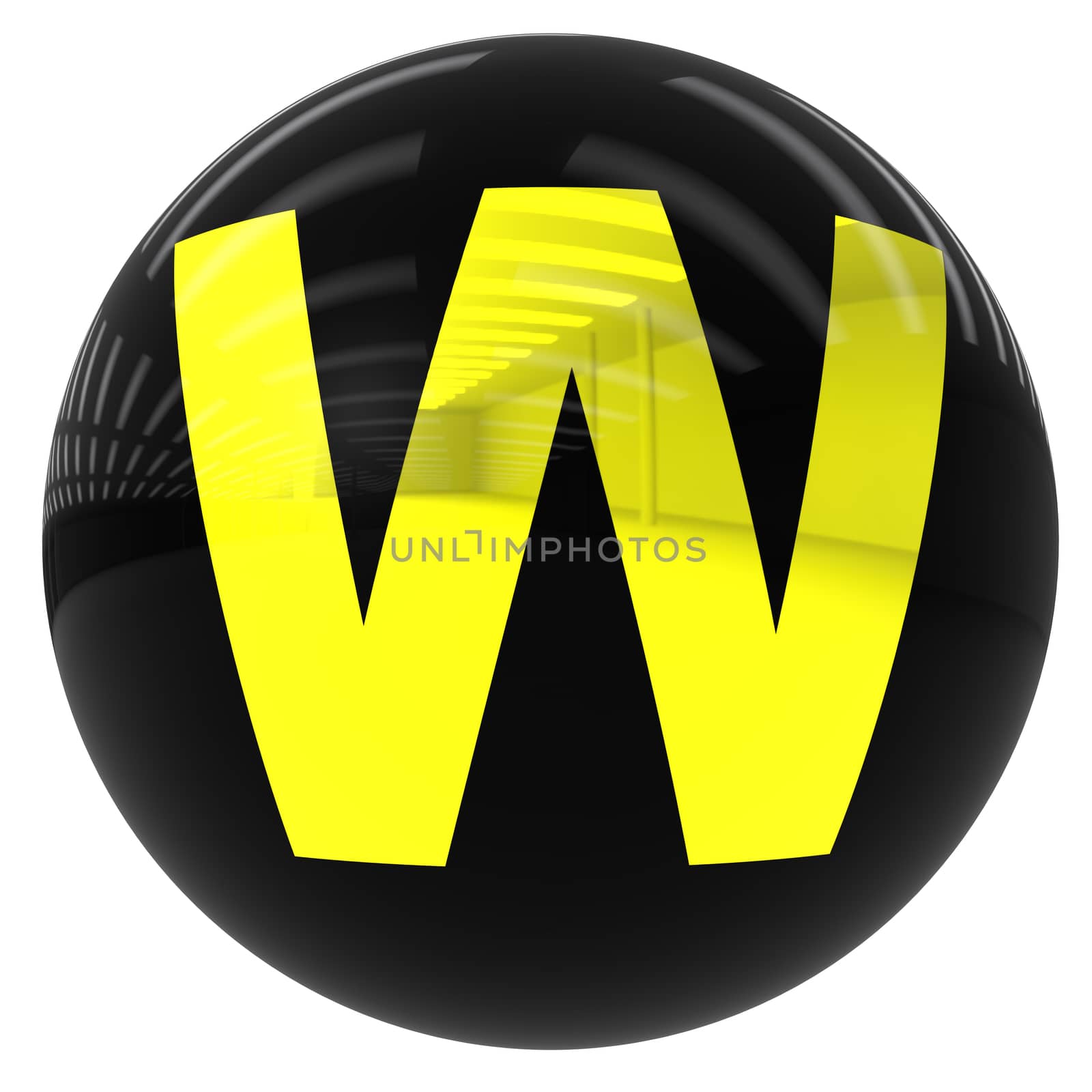 3d black ball with the letter W isolated on white with clipping path
