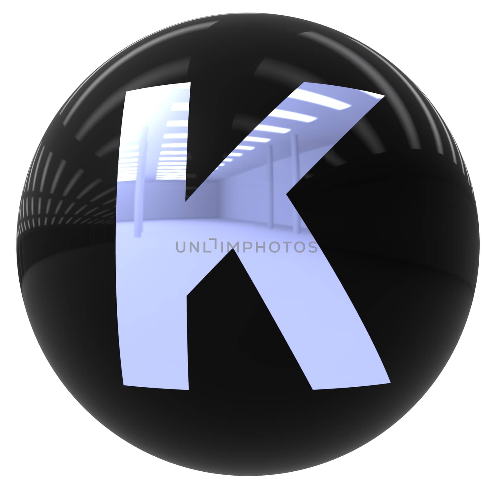 3d black ball with the letter K isolated on white with clipping path