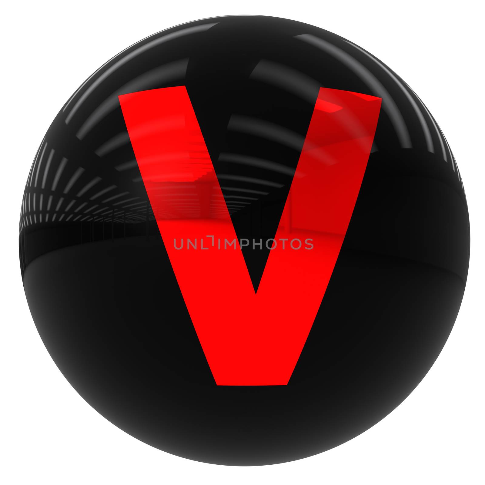 3d black ball with the letter V isolated on white with clipping path
