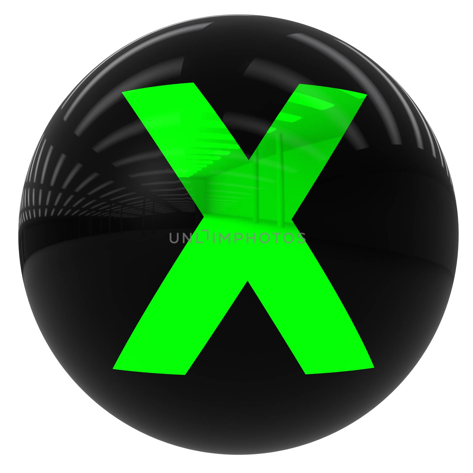 3d black ball with the letter X isolated on white with clipping path
