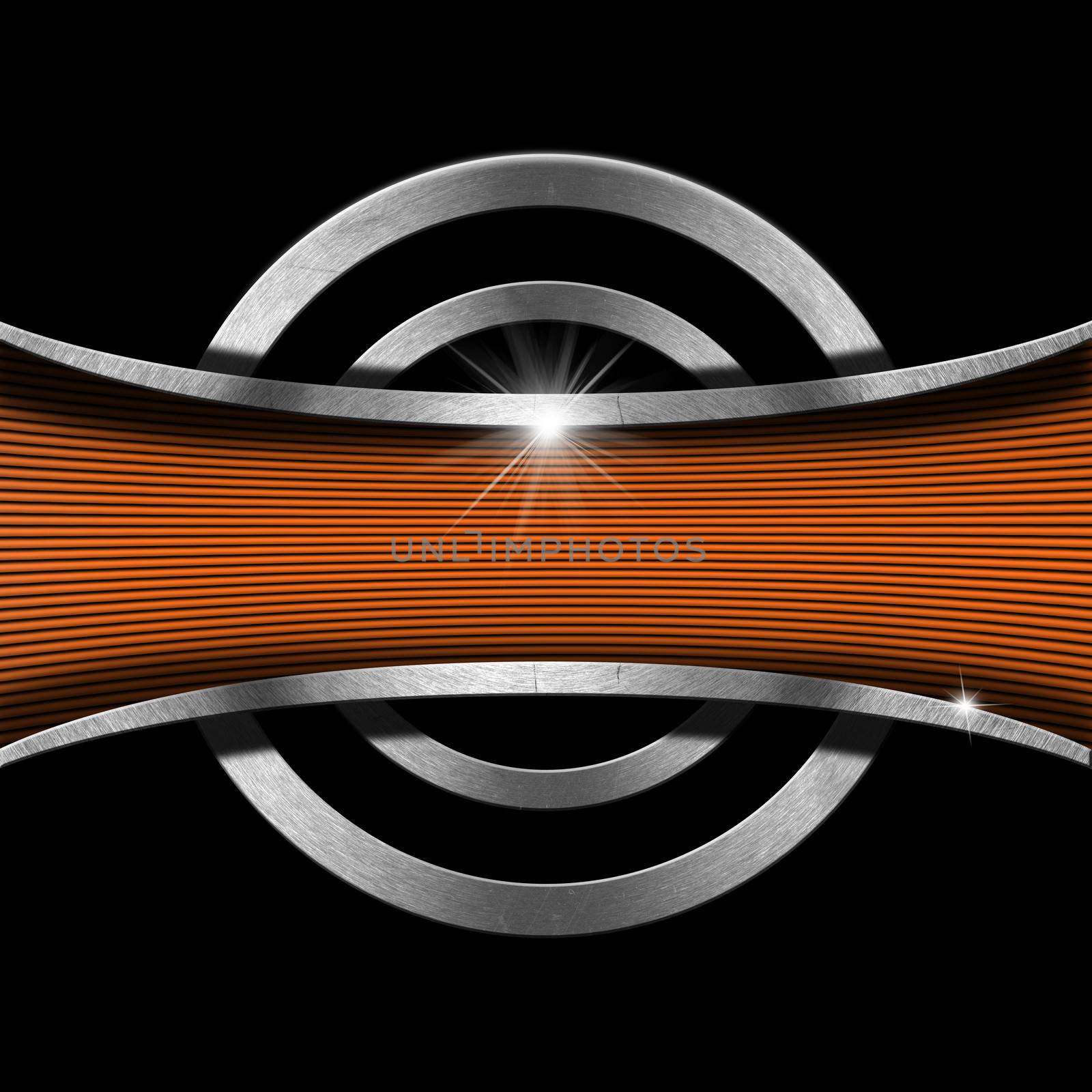 Metallic and black abstract background with orange metal frame
