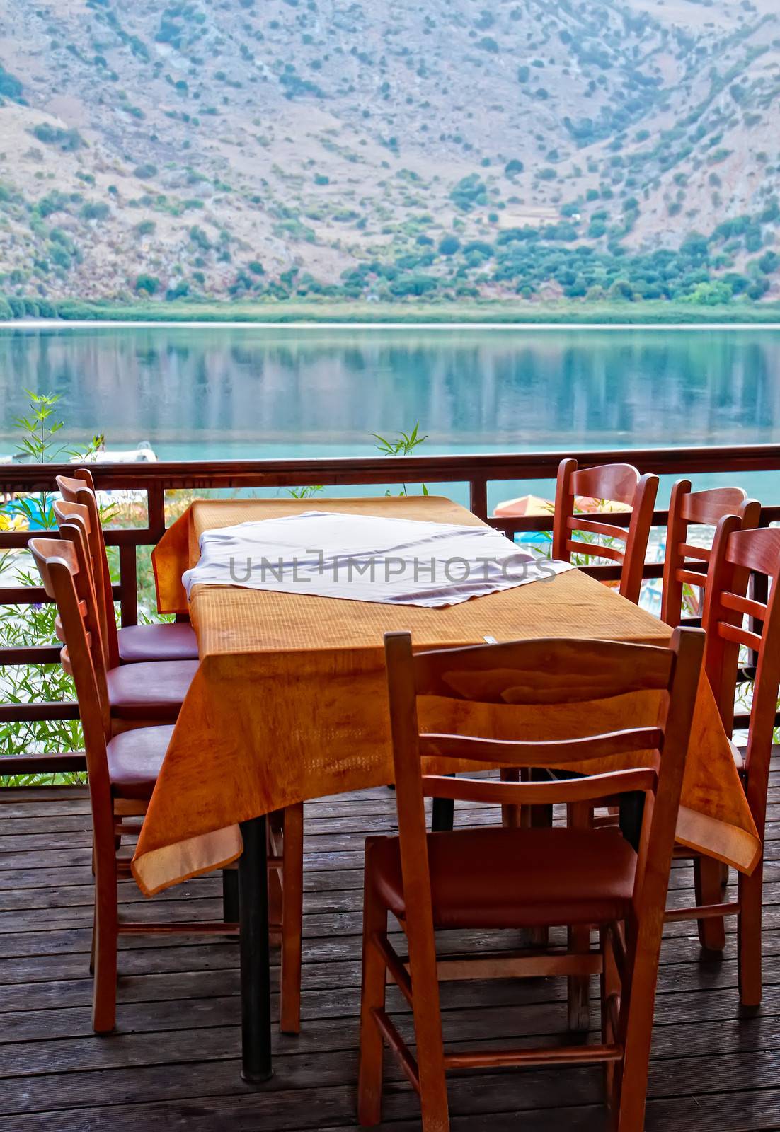 Interior of a summer terrace of restaurant .