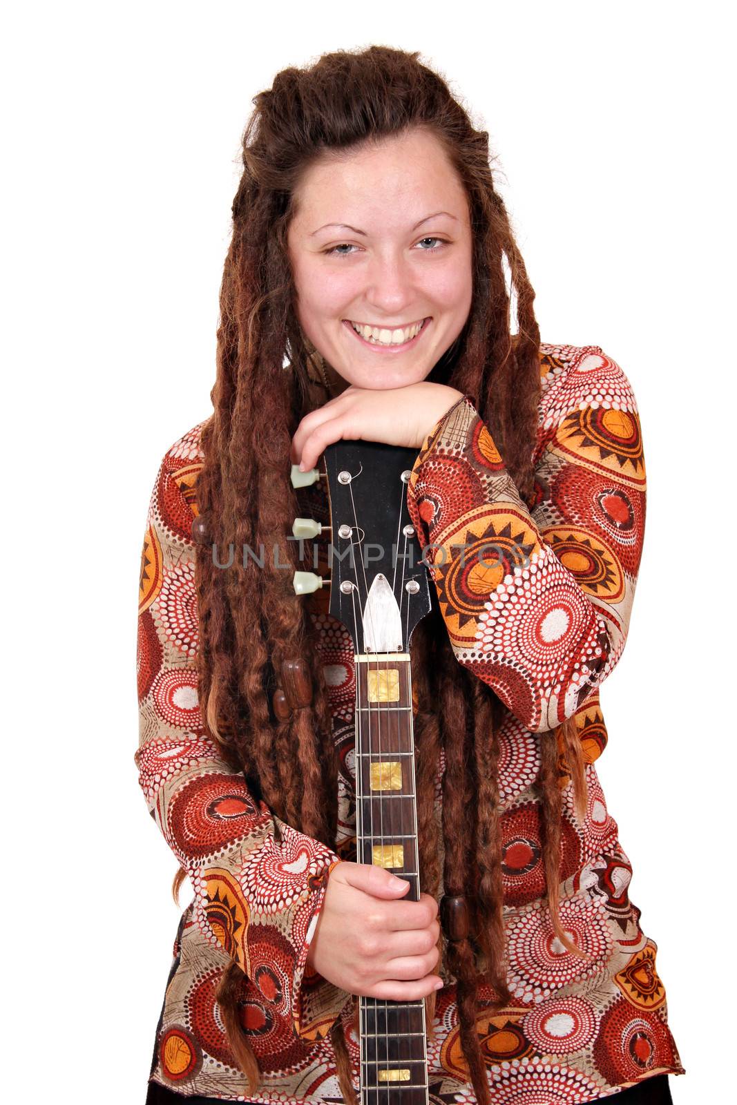 beautiful girl with dreadlocks hair and guitar by goce