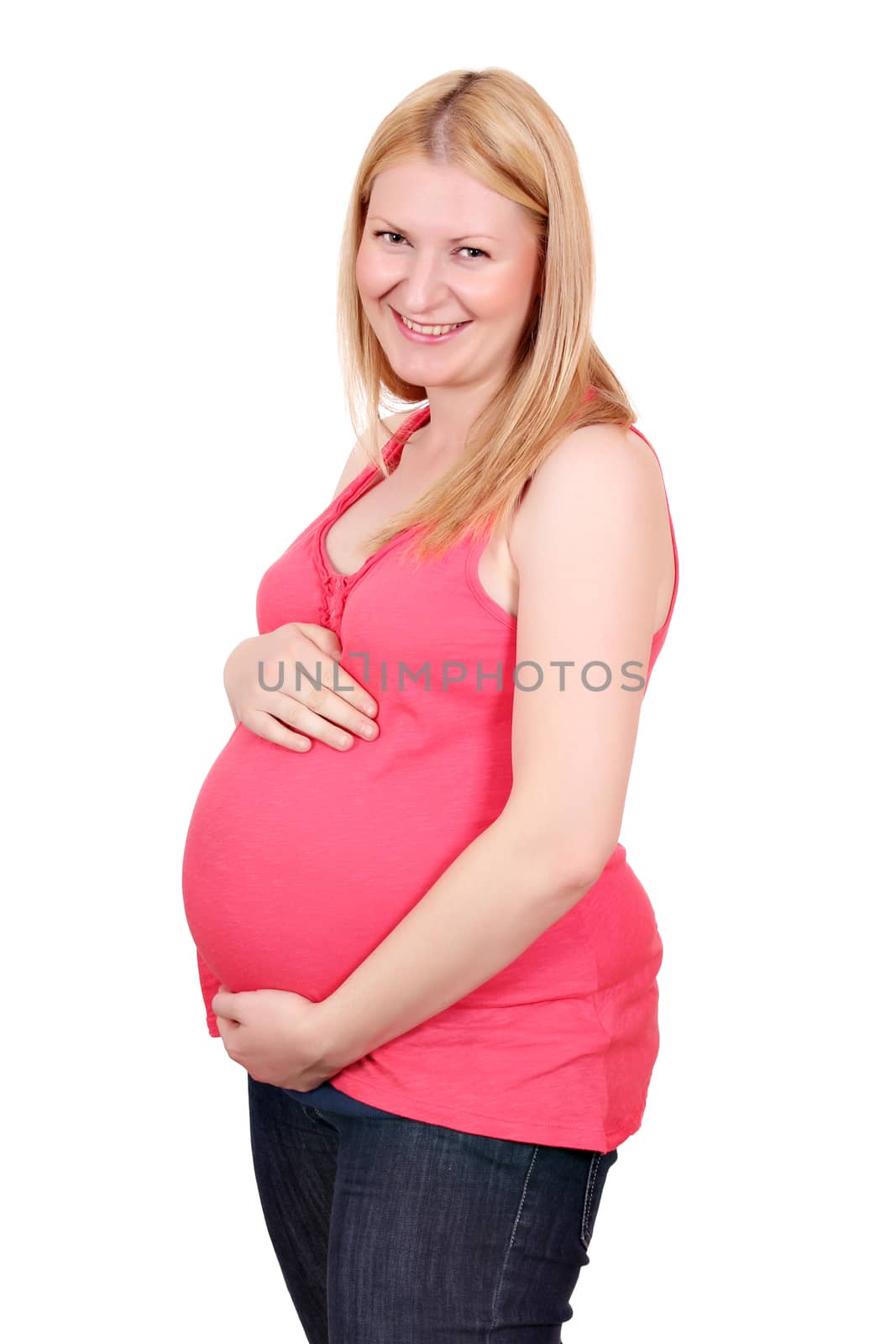 beautiful pregnant woman on white 