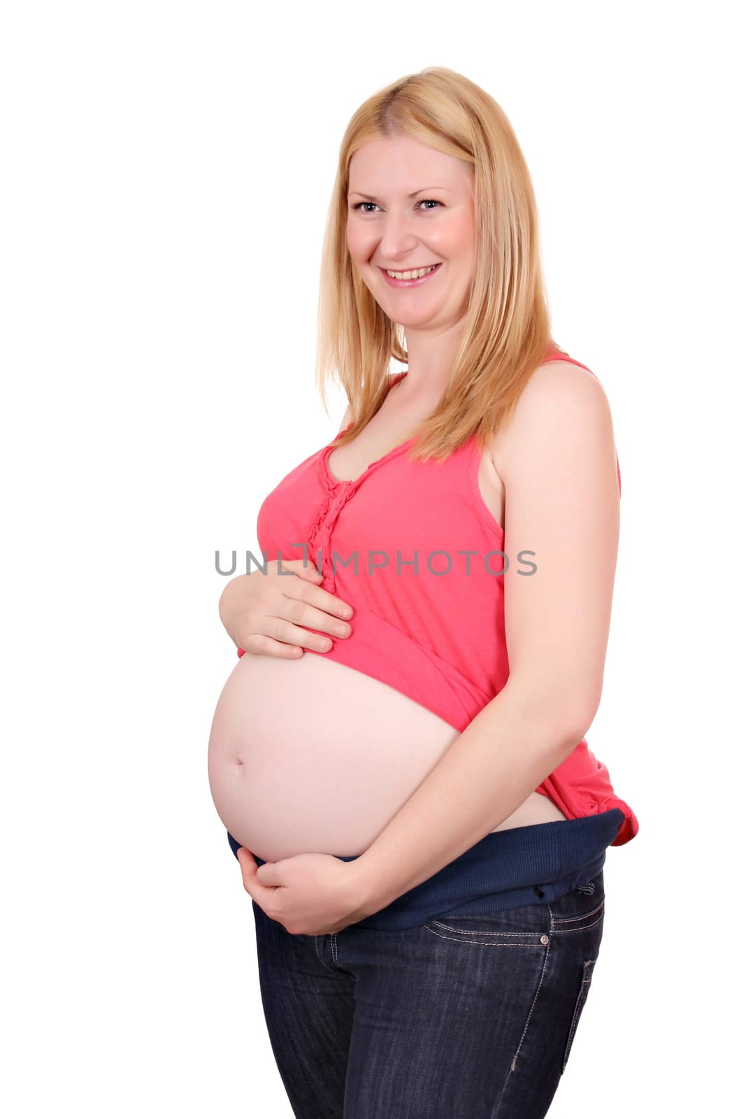 pregnant woman on white background by goce