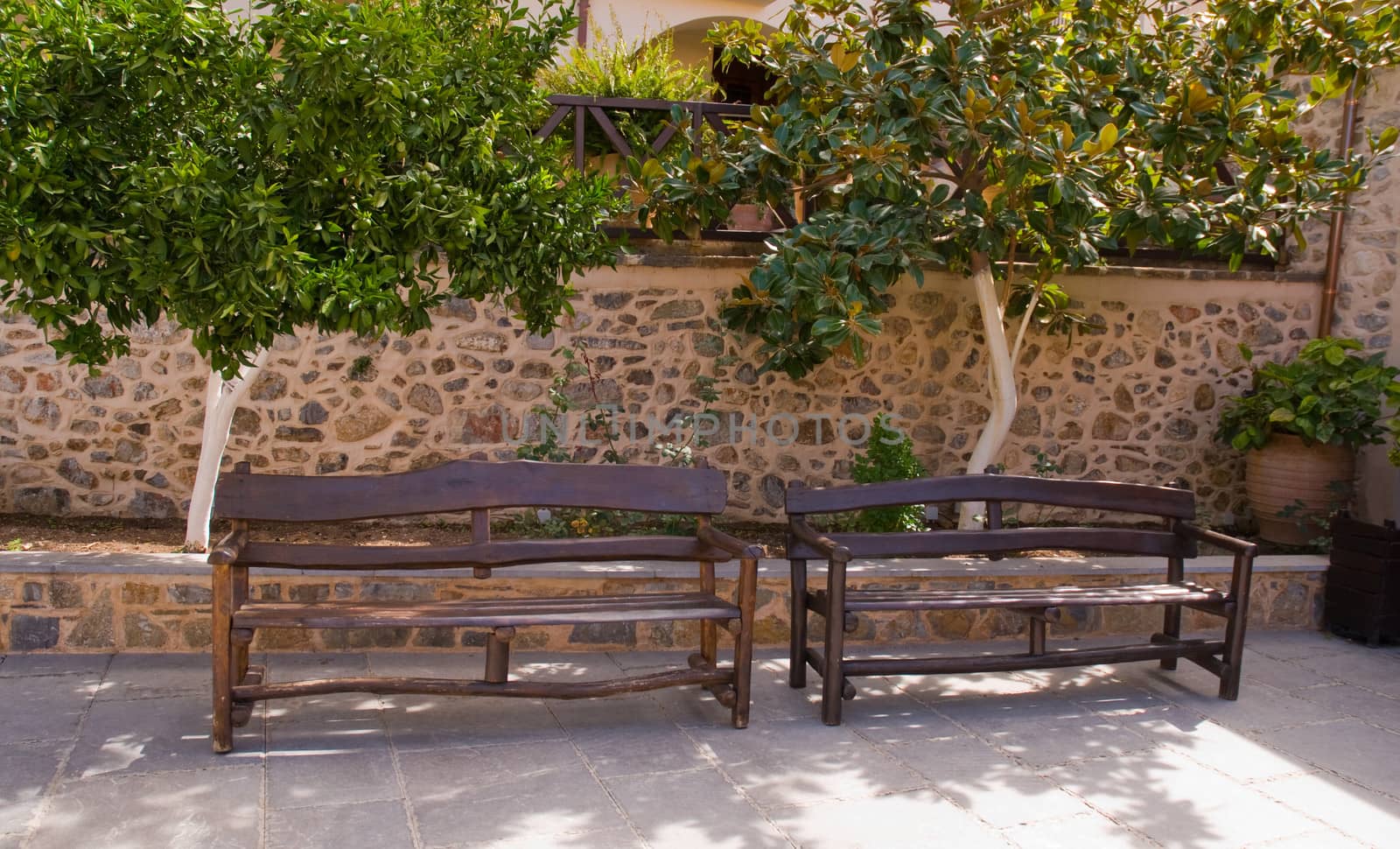Church seating in ancient Greek monastery .