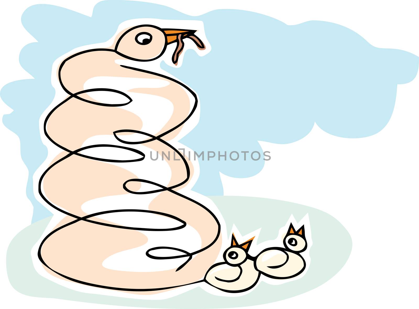 Scribble mother goose with worm and chicks