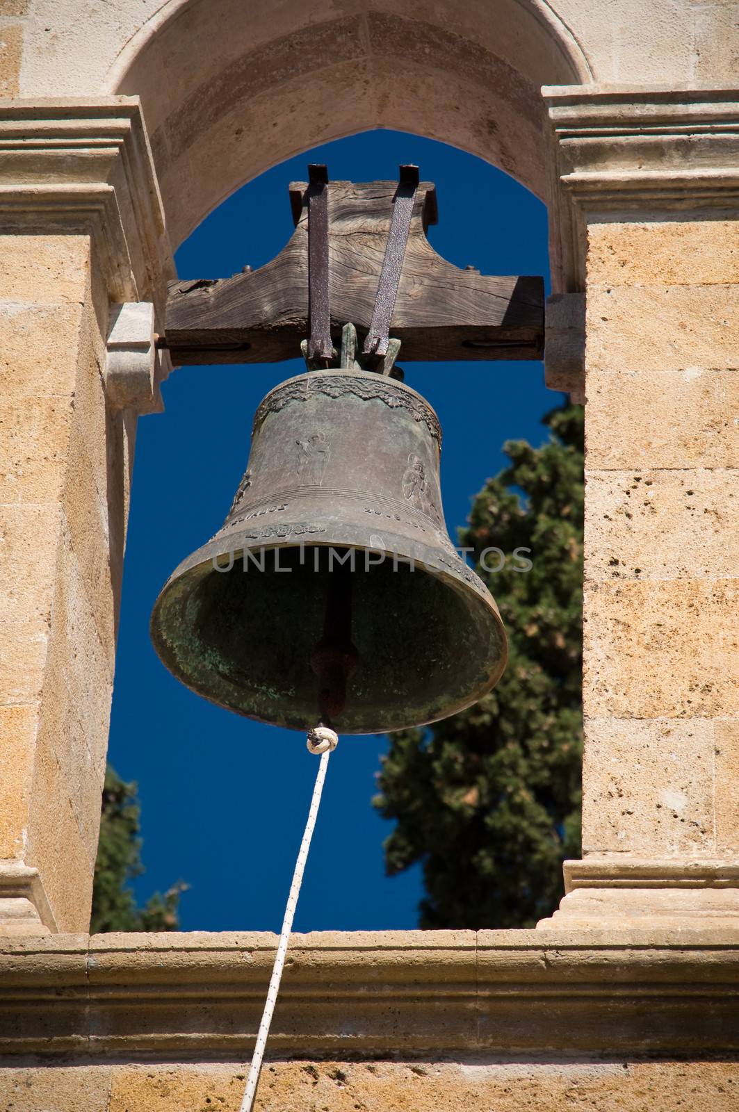 The bell of the old Greek Orthodox monastery on the island of Crete.