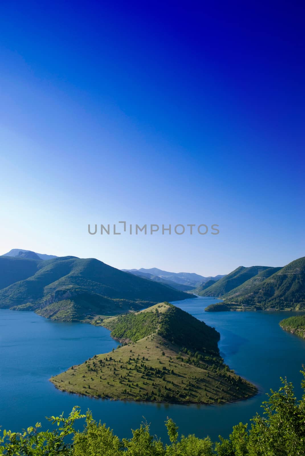 high view of Kardjali lake, Bulgaria in summer