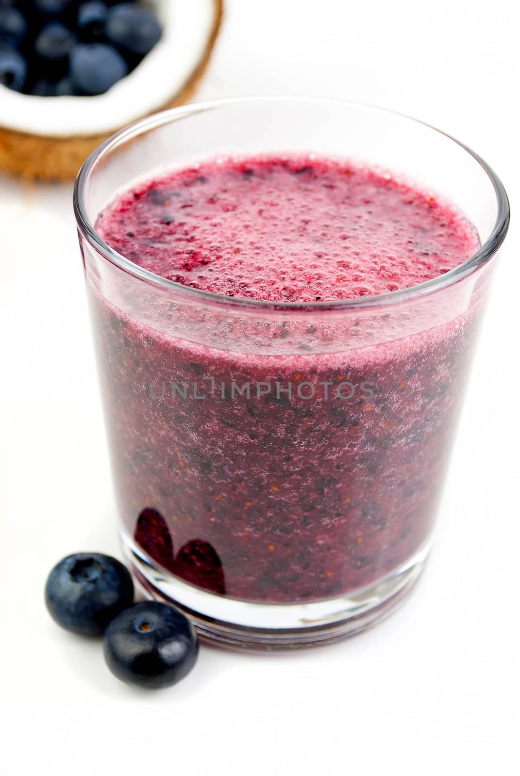 healthy blueberry smoothie isolated on white background