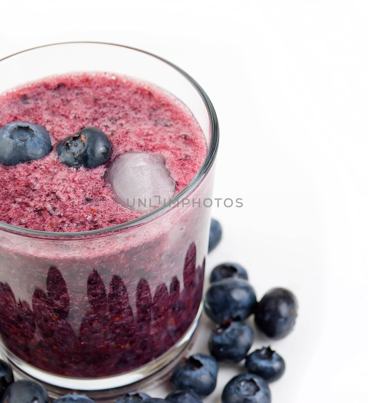 healthy blueberry smoothie isolated on white background