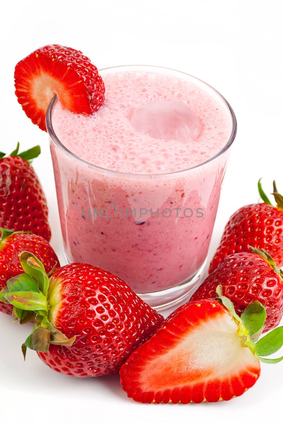 healthy strawberry smoothie isolated on white background