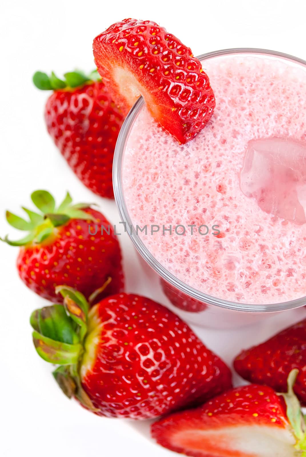 healthy strawberry smoothie isolated on white background