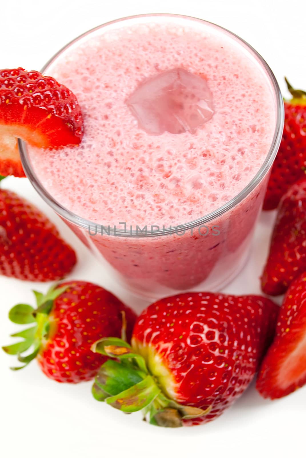 healthy strawberry smoothie isolated on white background