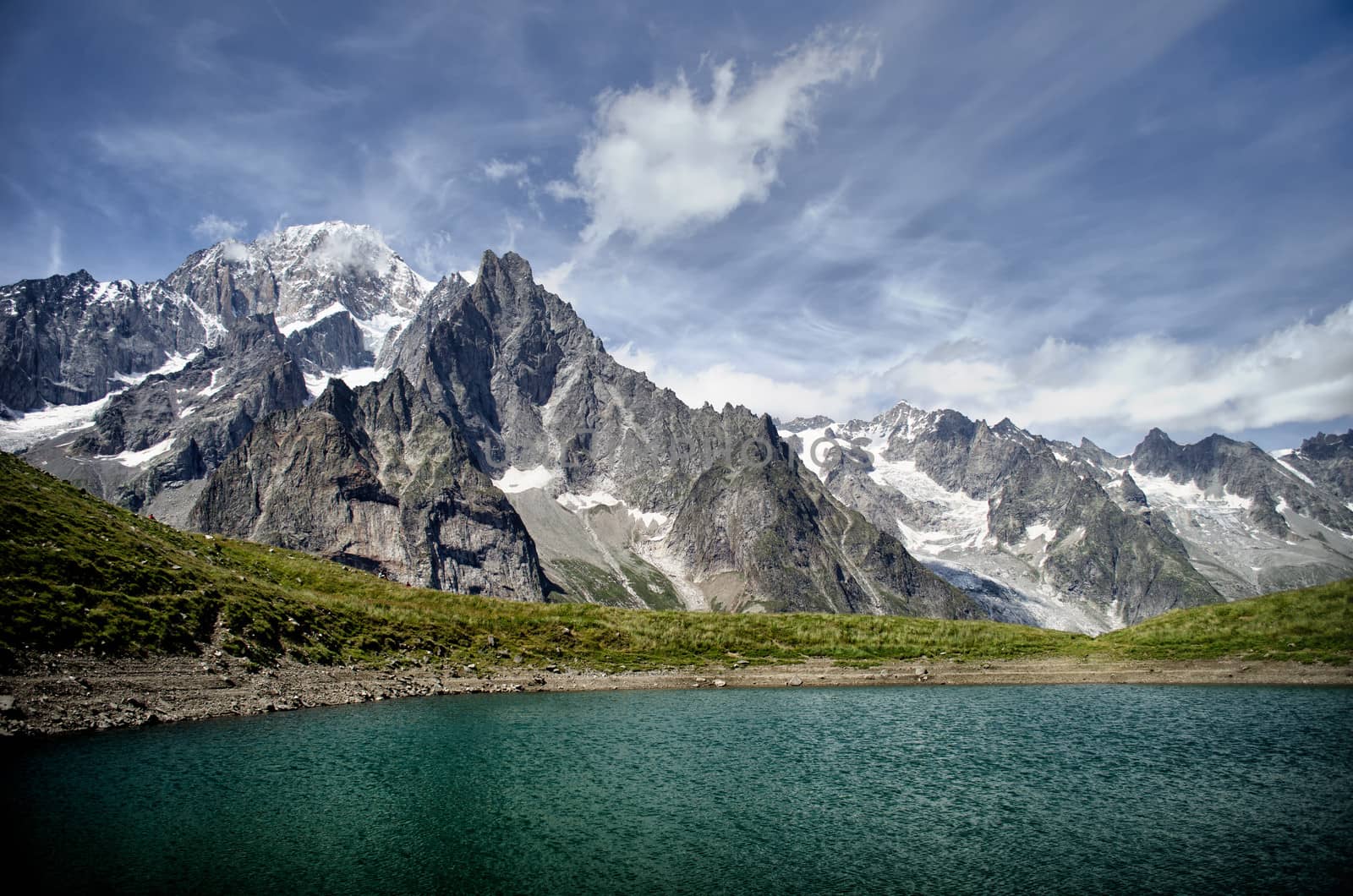 Small alpine lake and mountains in the Italian Alps