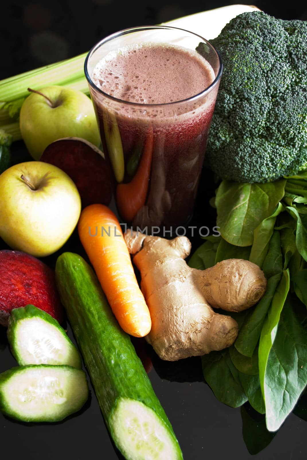 healthy juice made of organic fresh fruits and vegetables
