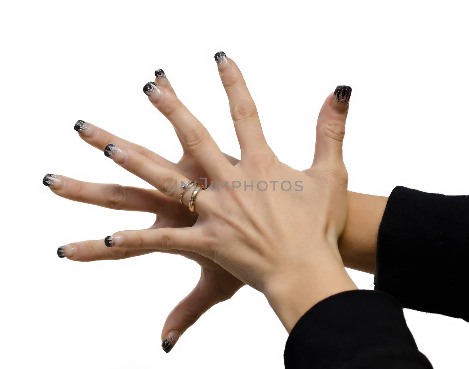 Manicure, black and silver glitter decorated nails