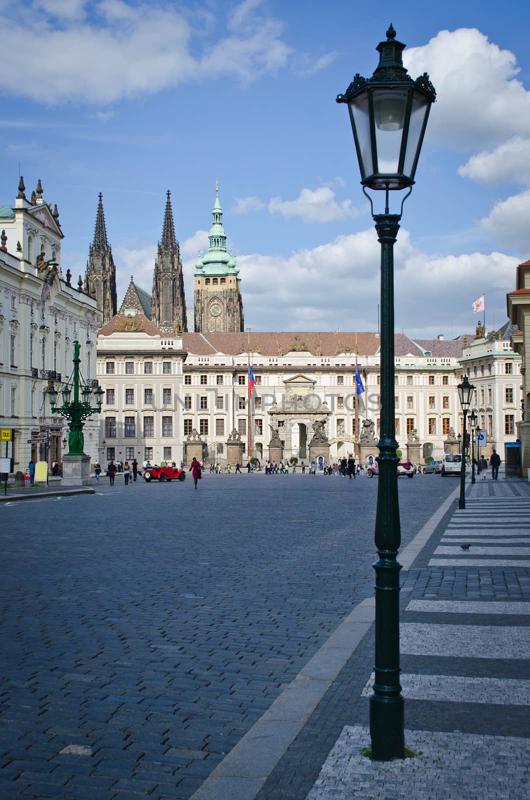 Square and front entrance of Royal Castle in Prague, Czech Republic