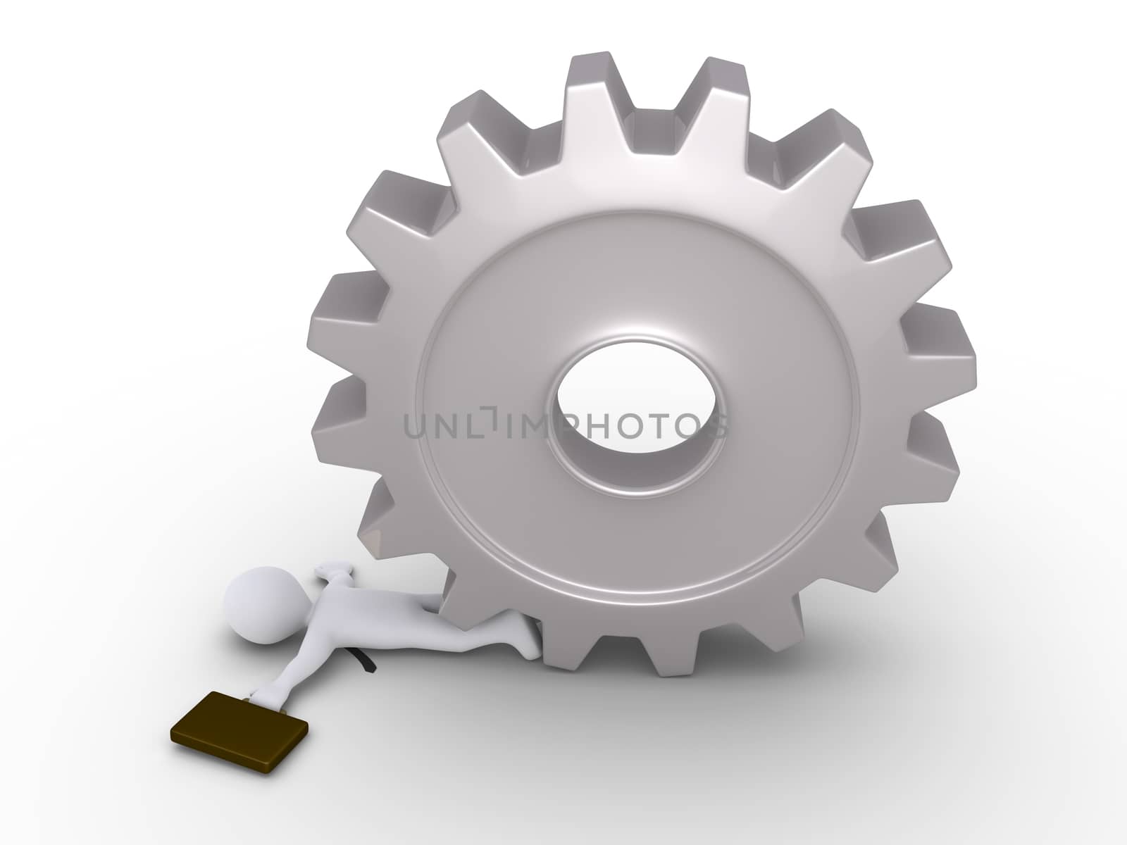 3d businessman is being crushed by a big cogwheel