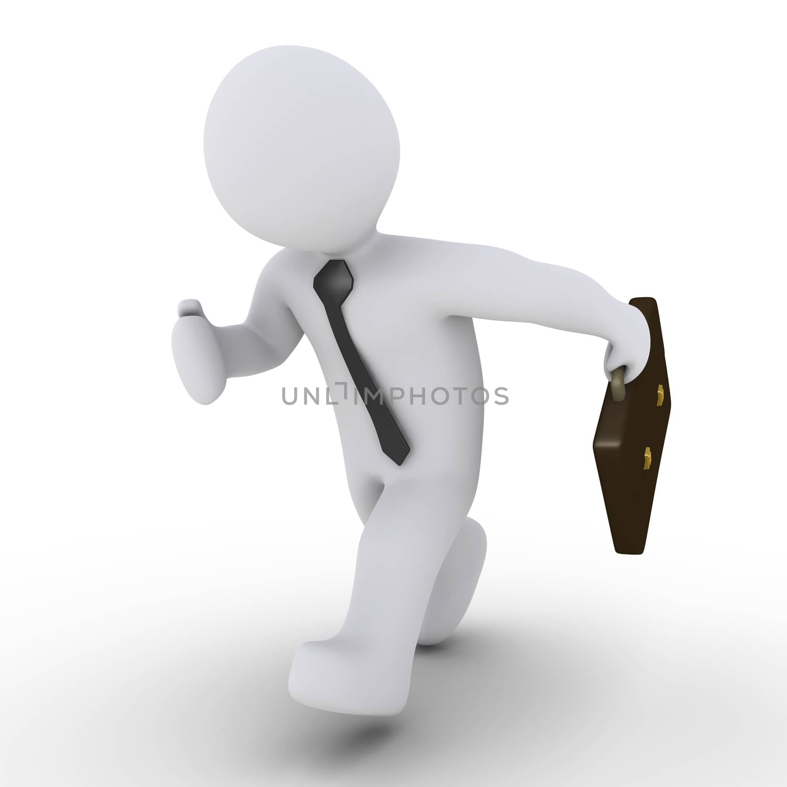 3d businessman holding a suitcase is running