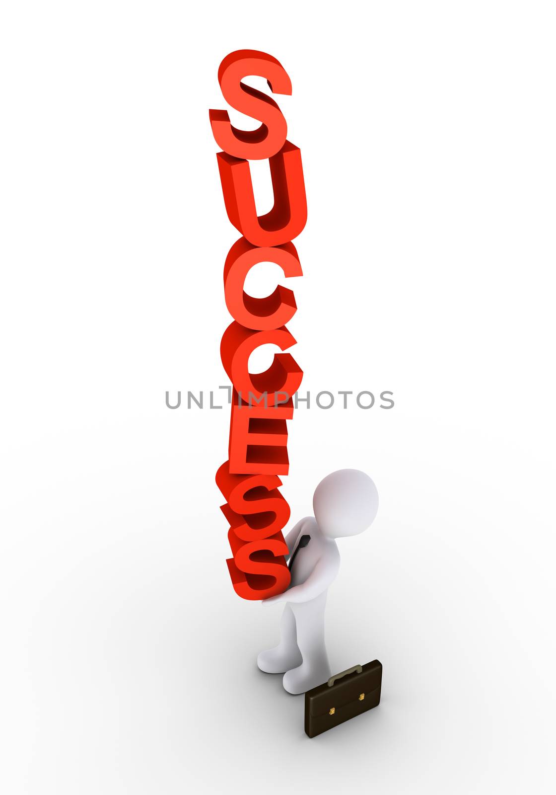 3d businessman is trying to balance success letters