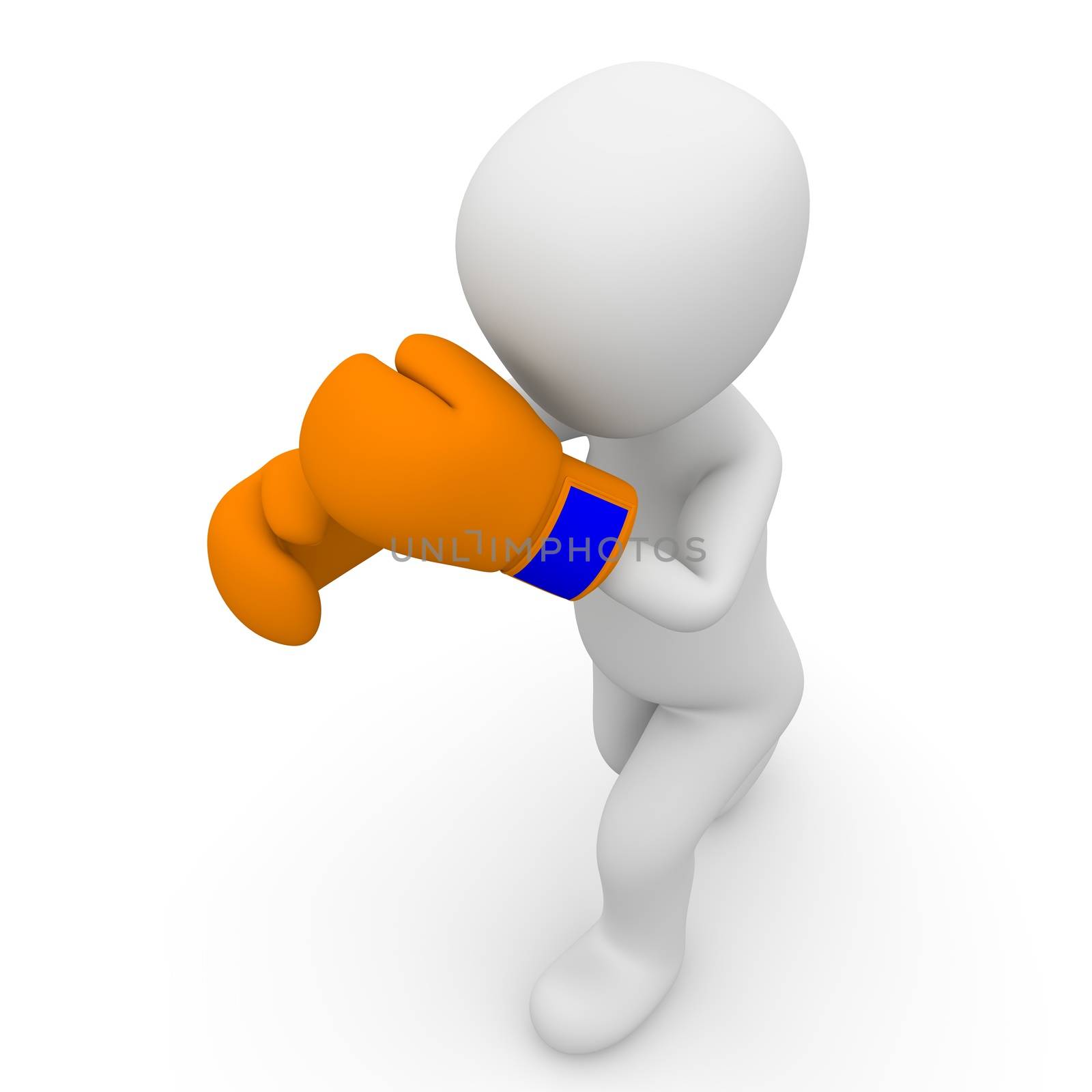 A 3d character with orange boxing gloves boxing.