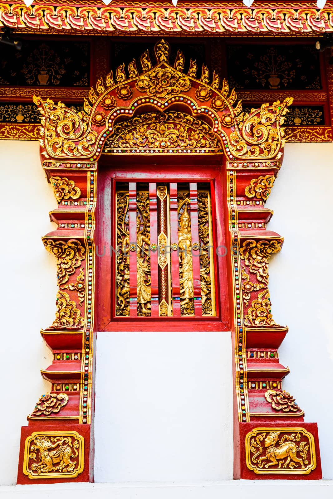Decoration on lanna style temple window, thailand